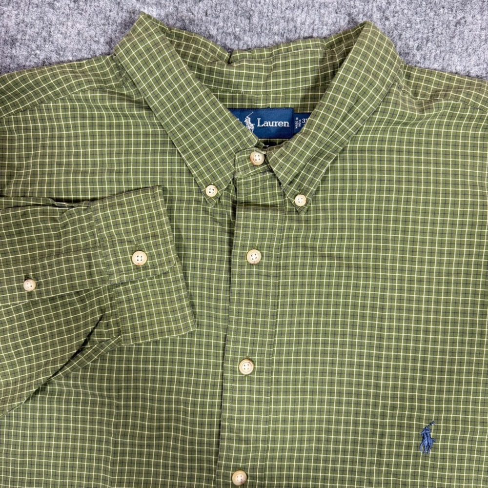 Ralph Lauren Button Down Shirt Classic Fit Mens 3XLT Green Plaid Cotton EUC